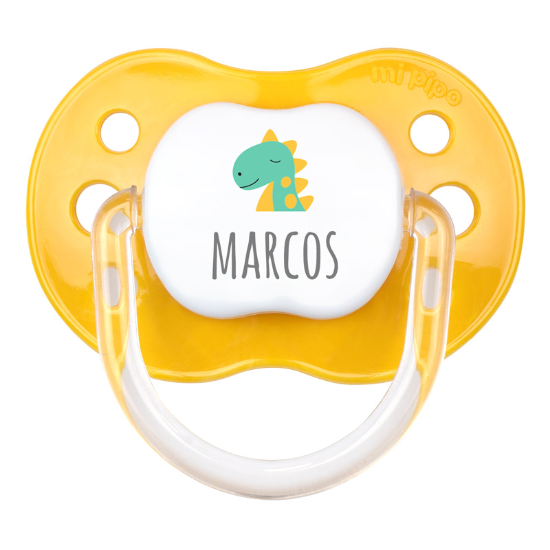 Chupete personalizado dino amarillo sunset